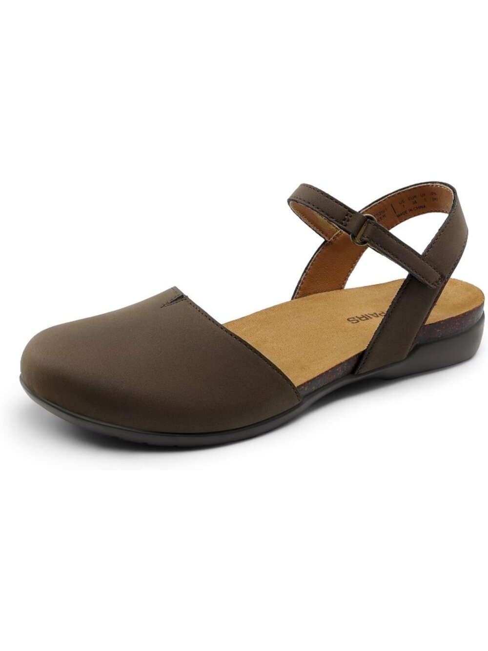 Women's Dark Brown Closed Toe Sandals Arch Support Comfort Cork Flat Sandals